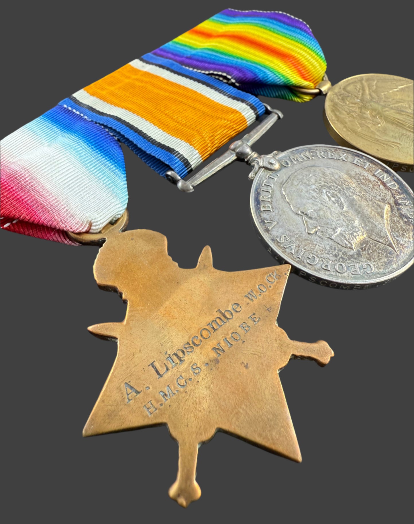 WWI - 1914-15 Medal Trio to Royal Naval Canadian Volunteer Reserve (RNCVR) - HMCS Niobe - Lipscombe