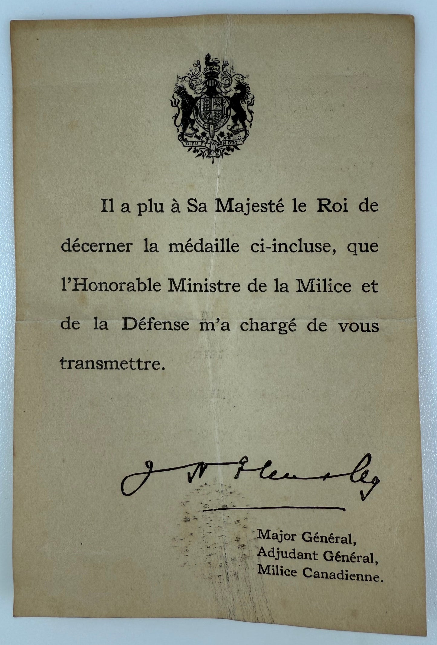 Canadian - WWI - CEF Medal Document for British War Medal / Victory Medal - French Language