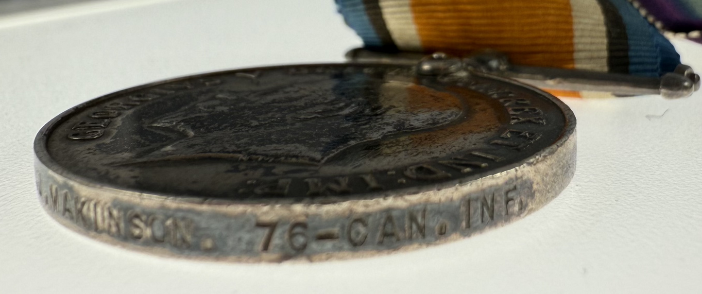 WWI - Double Long Service Medal Group to 76th Battalion / 2/10 Dragoons / Royal Hamilton Light Infantry - Makinson