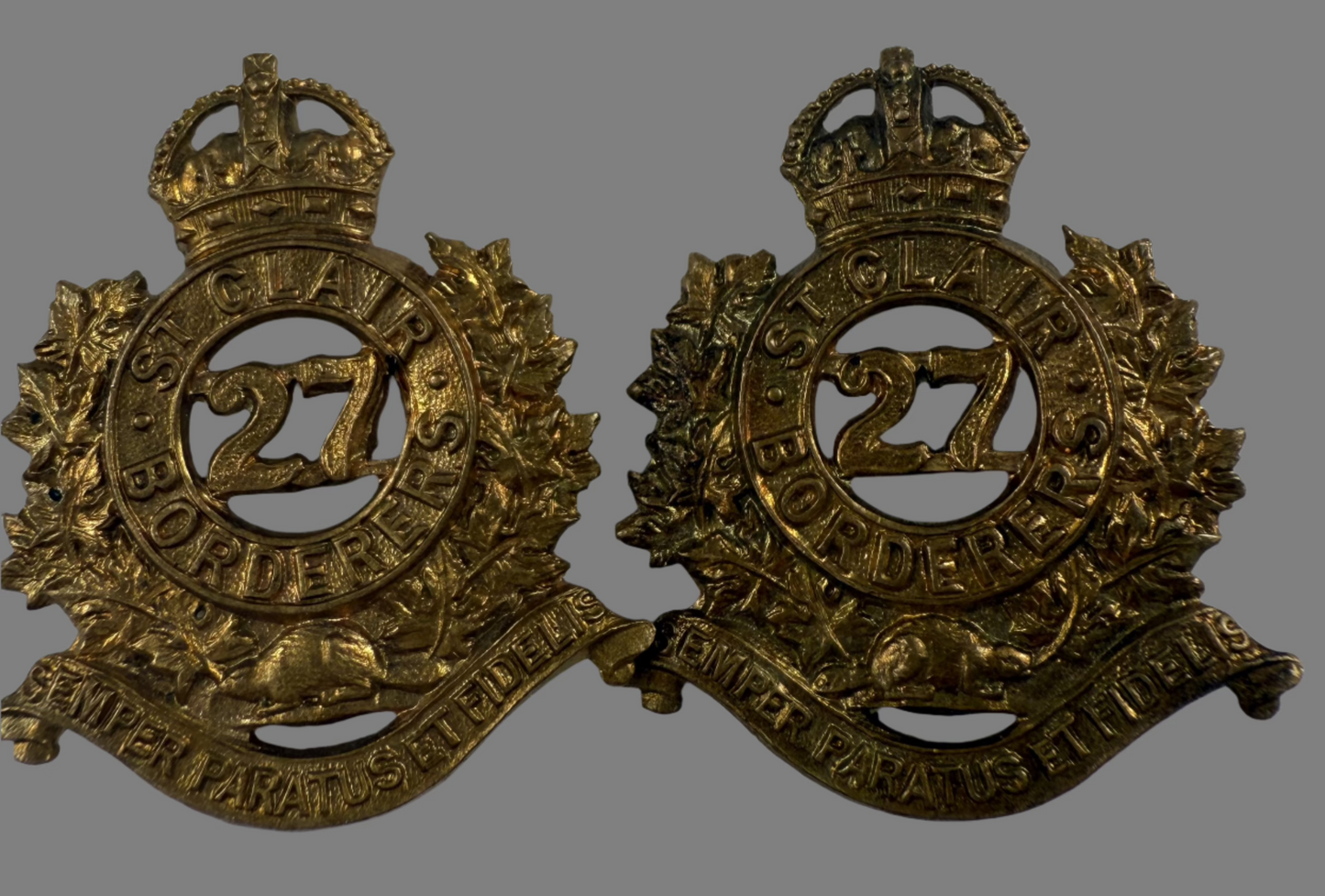 Canadian Pre-WWI - 27th Lambton Regiment (St. Clair Regiment) Collar Badge Pair
