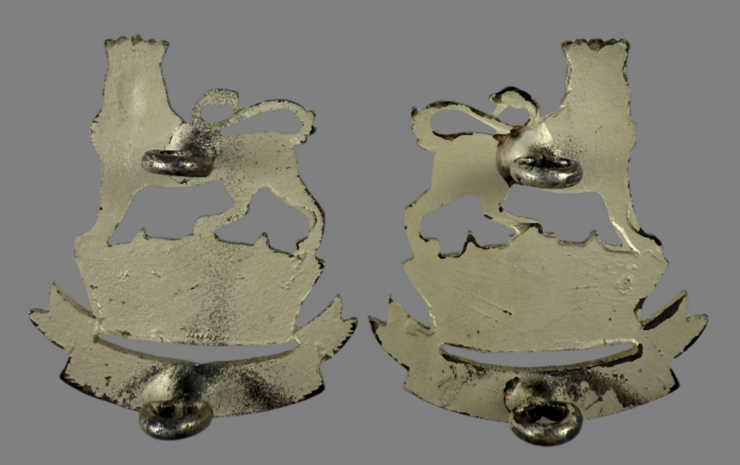 WWII 6th Duke of Connaught's Royal Canadian Hussars - Officer's Collar Badges - Frosted Silver Finish