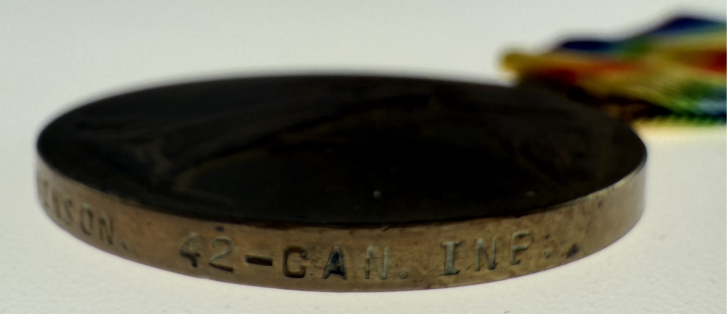 WWI Victory Medal - 42nd Canadian Infantry Battalion - Swainson