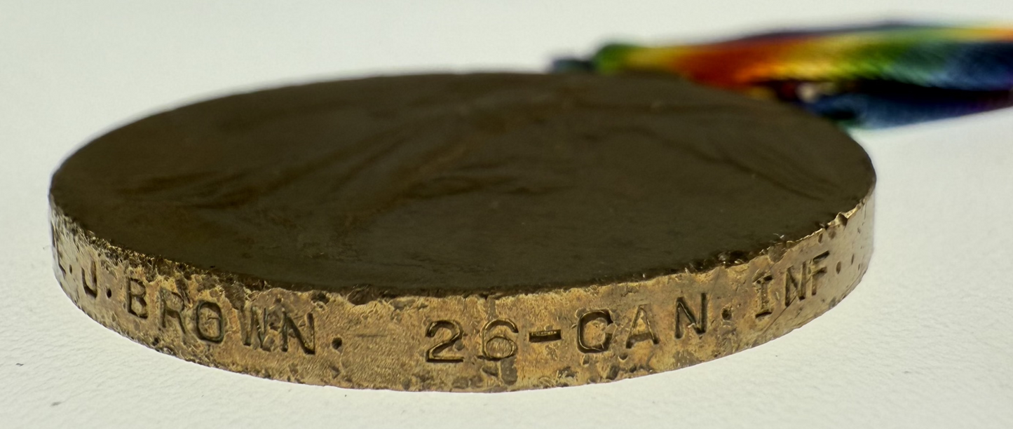 WWI Victory Medal - 26th Canadian Infantry Battalion - Brown - WIA