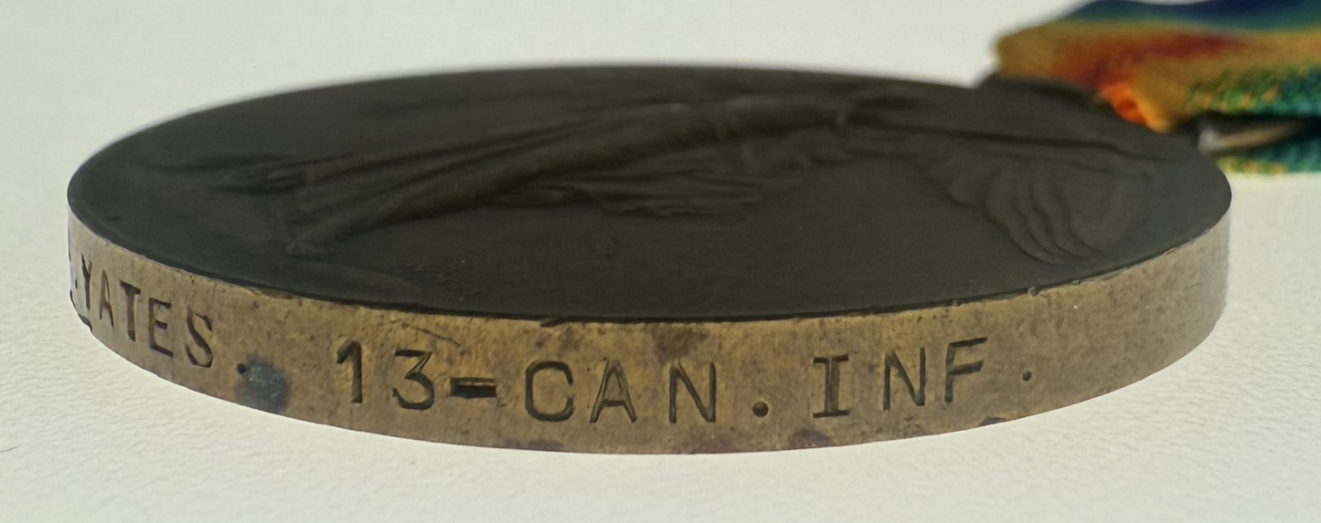 WWI Victory Medal - 13th Canadian Infantry Battalion - Yates - KIA
