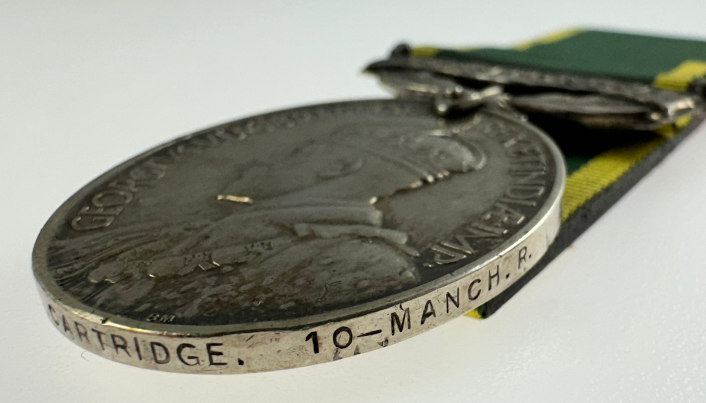WWI/WWII Efficiency Medal - Cartridge - 10th Manchester Regiment