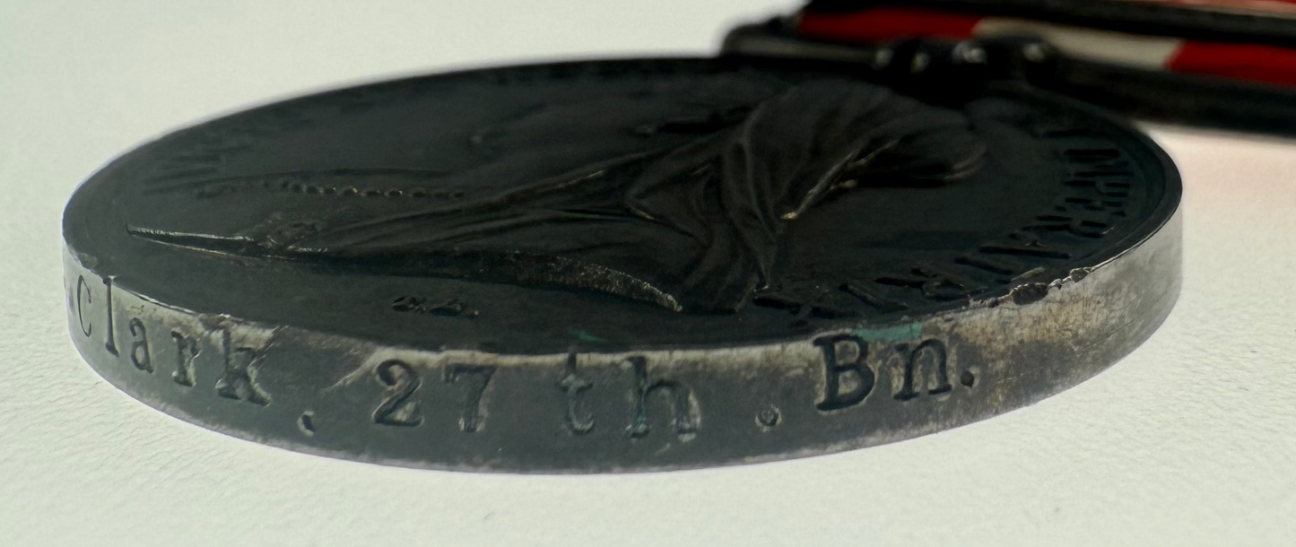 Canada General Service Medal - Fenian Raid 1870 - 27th Battalion (St. Clair Borderers) - Clark