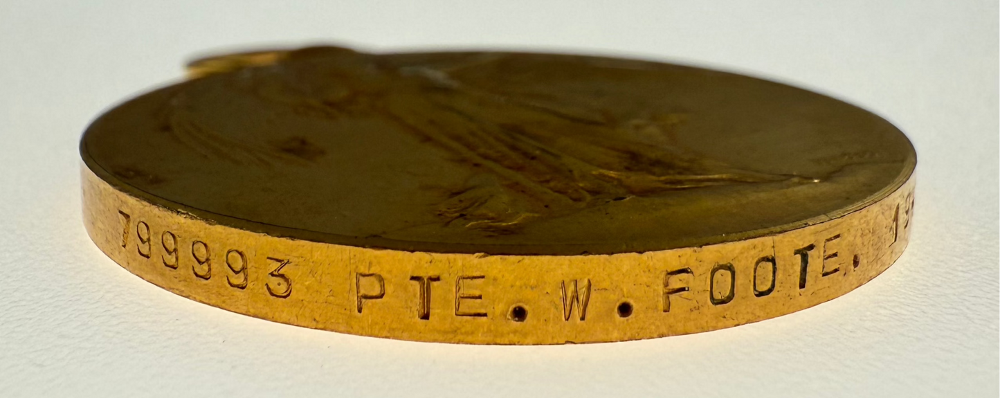 WWI Victory Medal - 19th Canadian Infantry Battalion - Foote - Wounded 11 Nov 1918