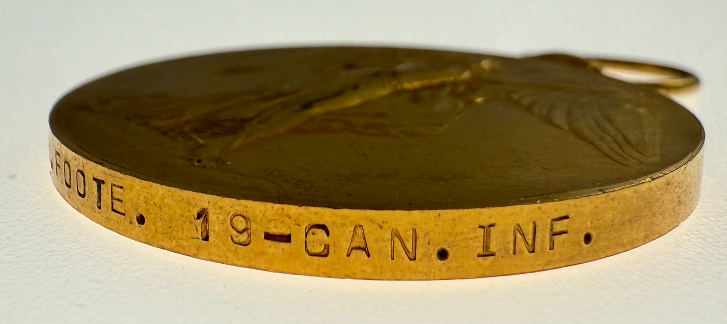 WWI Victory Medal - 19th Canadian Infantry Battalion - Foote - Wounded 11 Nov 1918