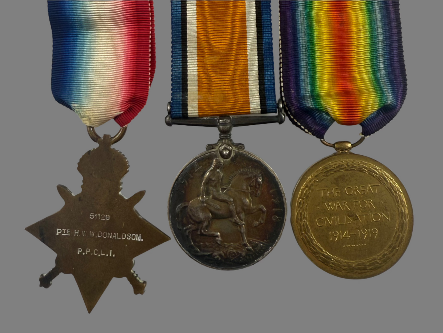 WWI 1914-15 Medal Trio to Princess Patricia's Canadian Light Infantry (P.P.C.L.I.) - NWMP - Donaldson - NWMP Service - KIA Frezenberg