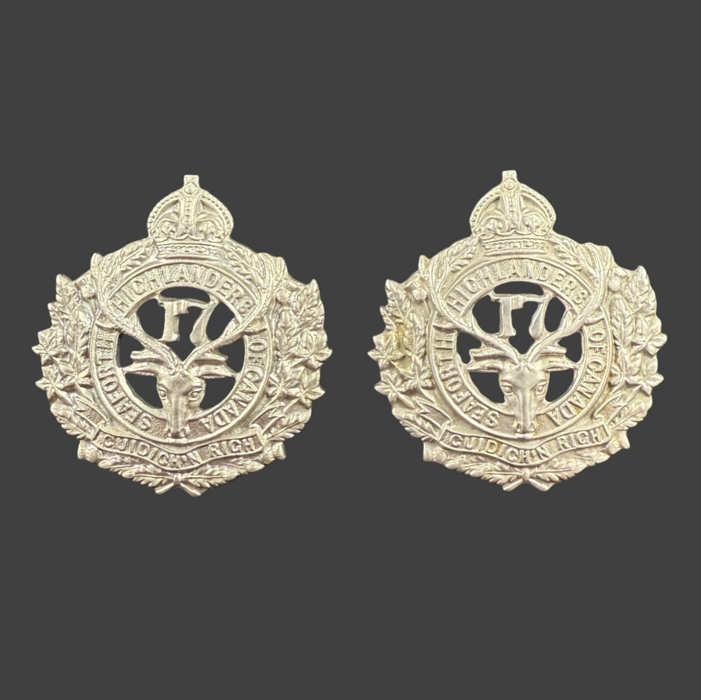 WWI - CEF Collar Badge Pair - 17th Canadian Infantry Battalion (Nova Scotia Highlanders)