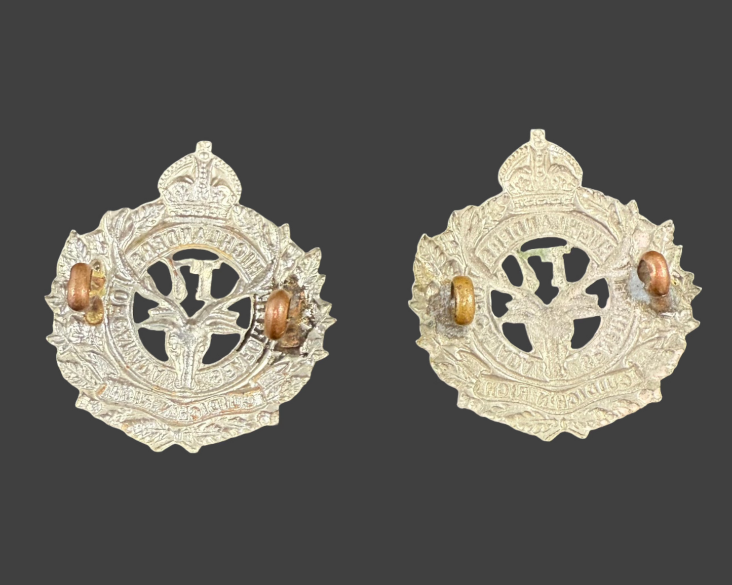 WWI - CEF Collar Badge Pair - 17th Canadian Infantry Battalion (Nova Scotia Highlanders)