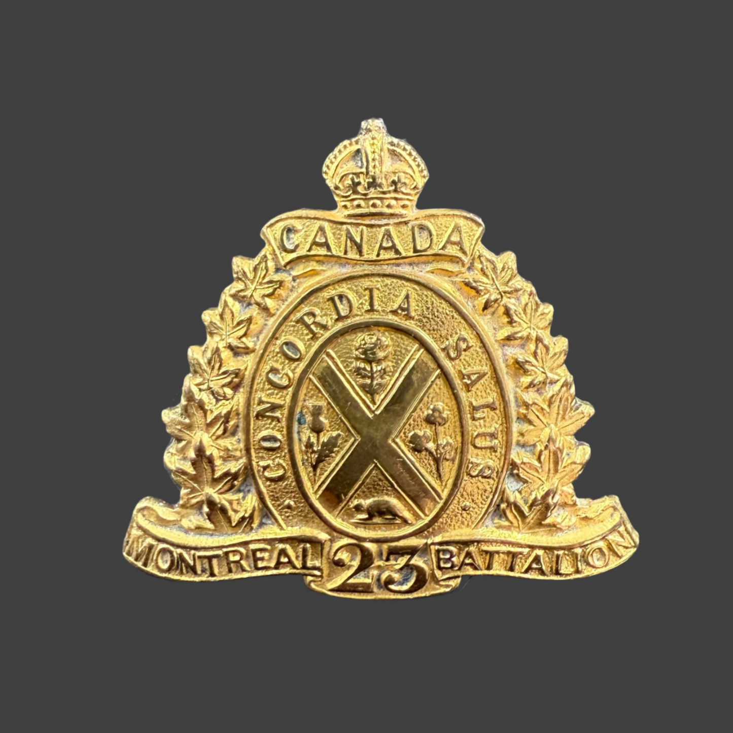 WWI - CEF Officer Collar Badge - 23rd Canadian Infantry Battalion (Montreal Battalion)