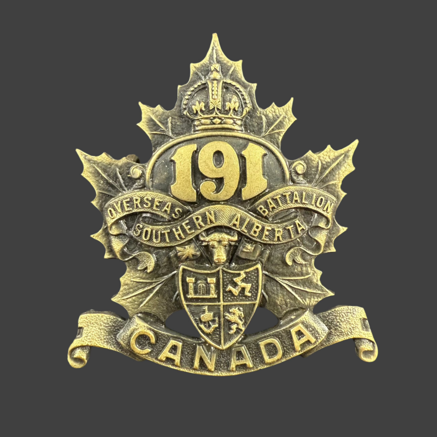 WWI - CEF Cap Badge - 191st Canadian Infantry Battalion (South Alberta Regiment)