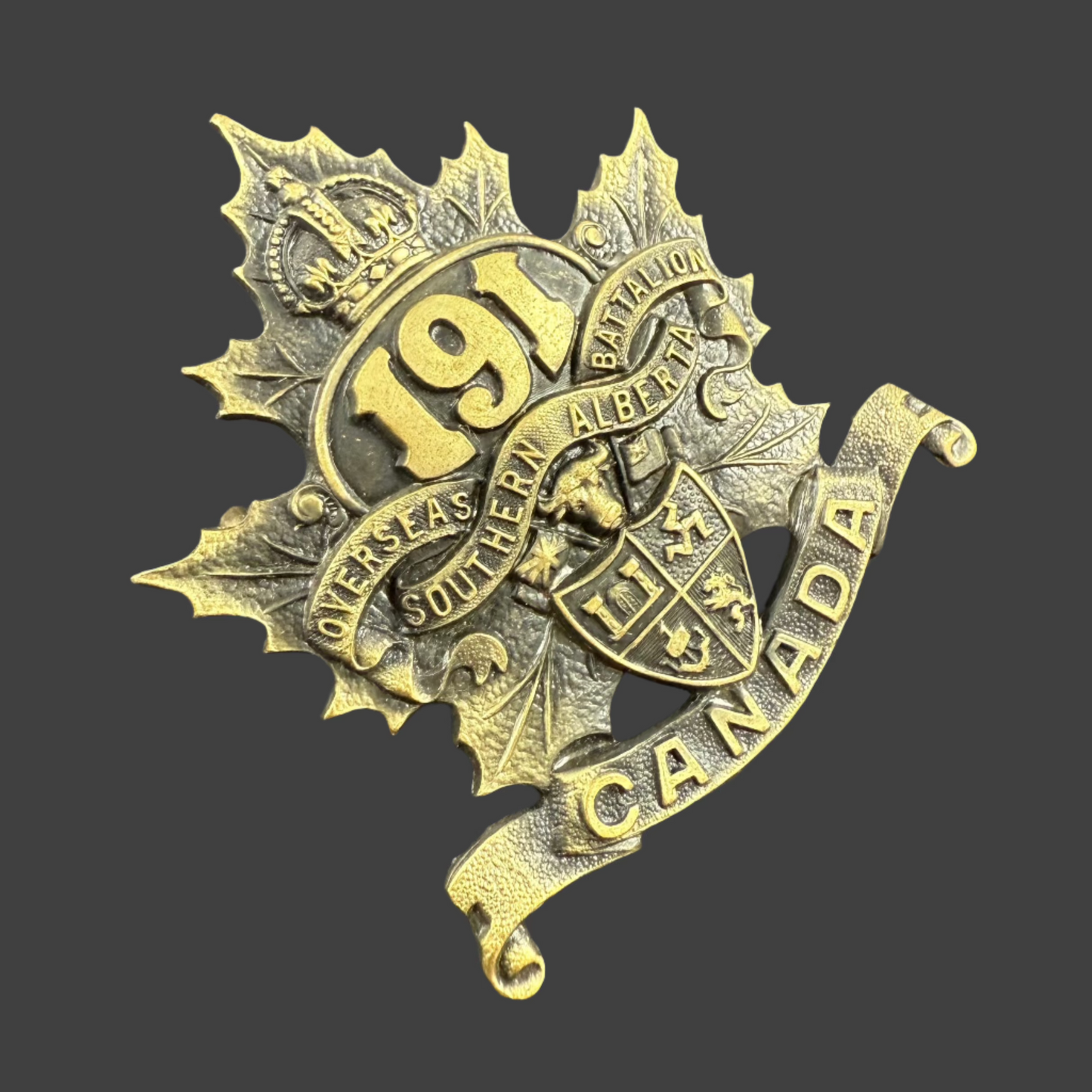 WWI - CEF Cap Badge - 191st Canadian Infantry Battalion (South Alberta Regiment)