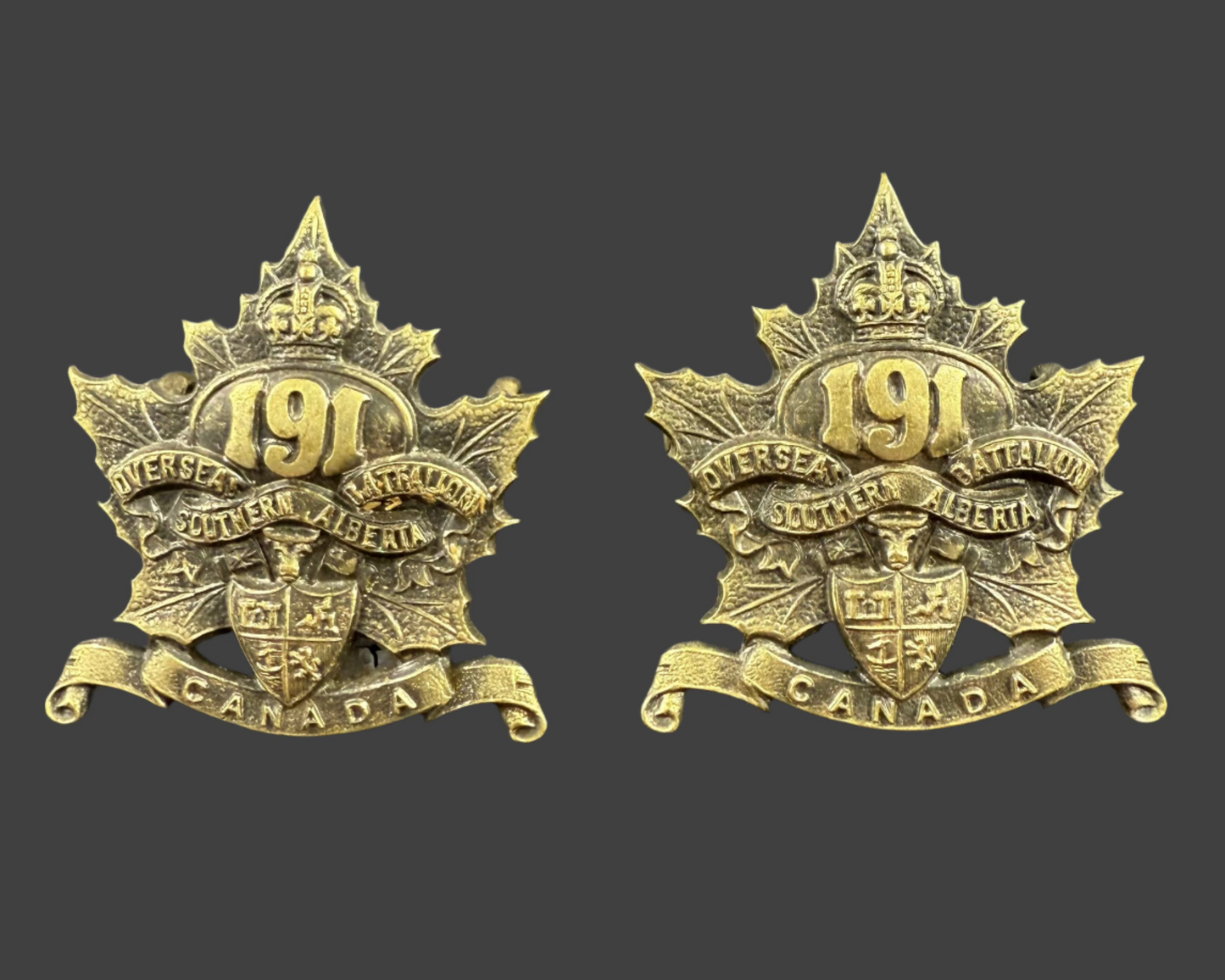 WWI - CEF Collar Badges - 191st Canadian Infantry Battalion (South Alberta Regiment)