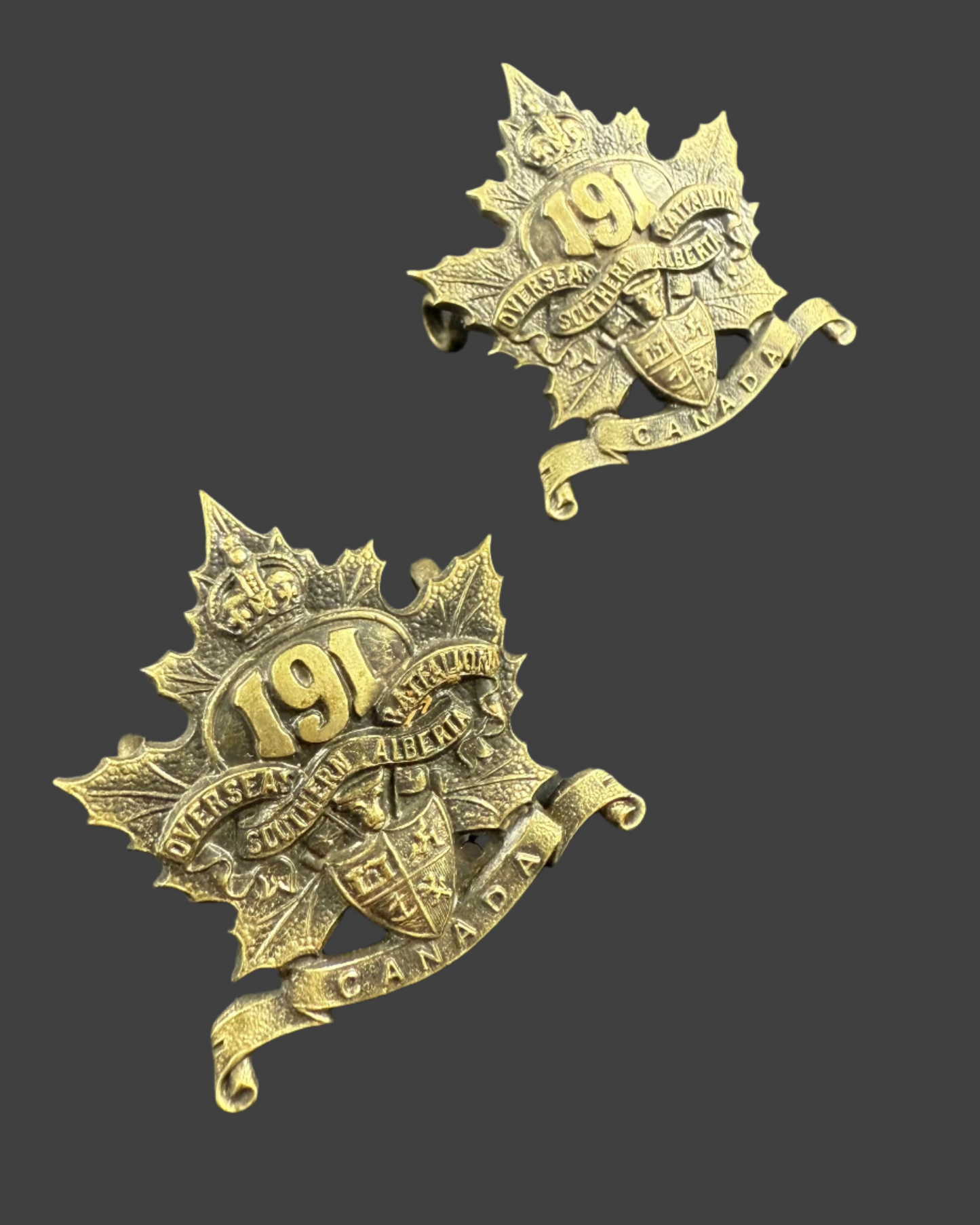 WWI - CEF Collar Badges - 191st Canadian Infantry Battalion (South Alberta Regiment)