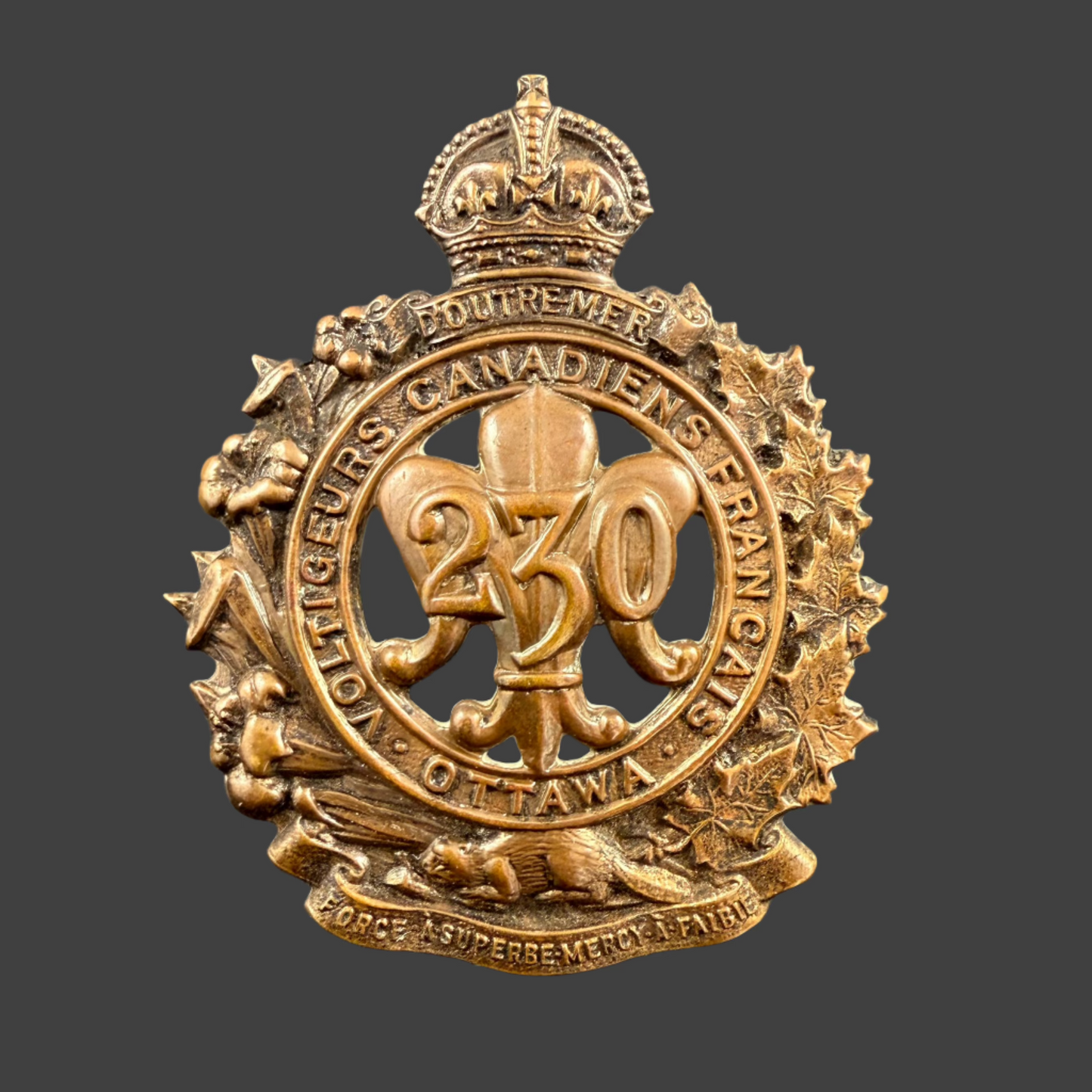 WWI - CEF Cap Badge - 230th Canadian Infantry Battalion (Voltigeurs Canadien Francais)