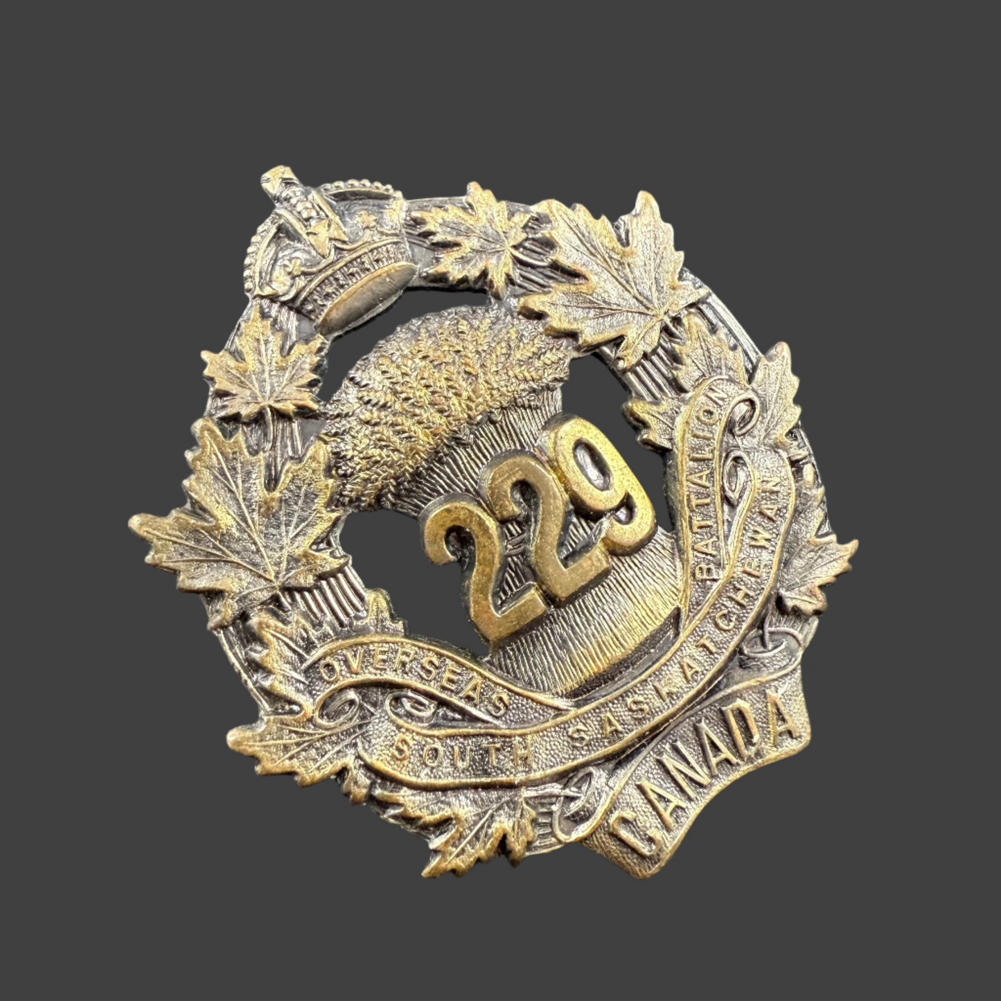 WWI - CEF Cap Badge - 229th Canadian Infantry Battalion (South Saskatchewan)