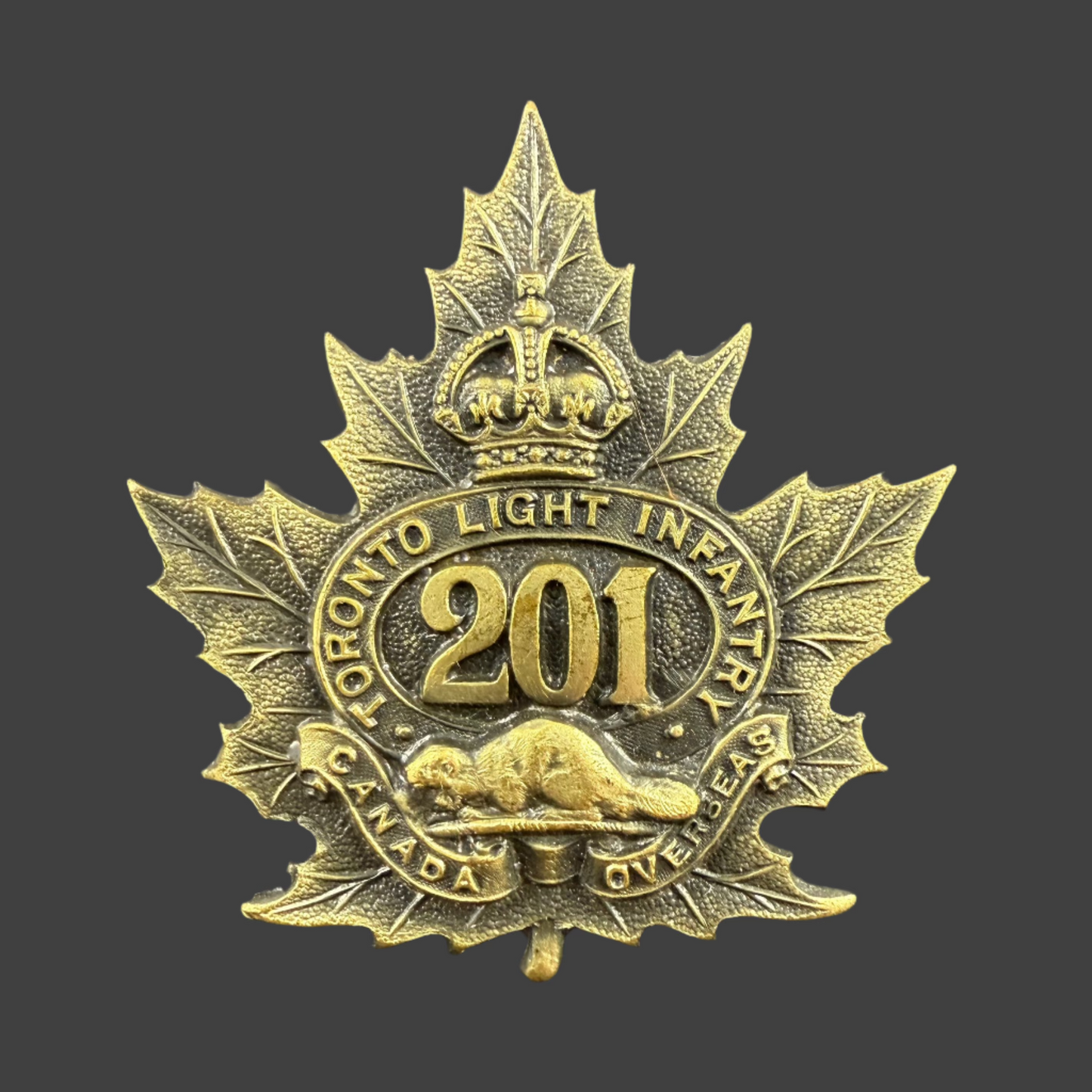 WWI - CEF Cap Badge - 201st Canadian Infantry Battalion (Toronto Light Infantry)