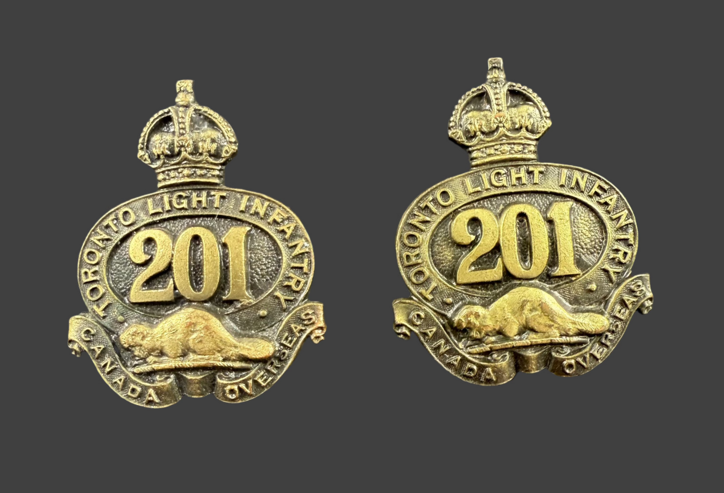 WWI - CEF Collar Badges - 201st Canadian Infantry Battalion (Toronto Light Infantry)