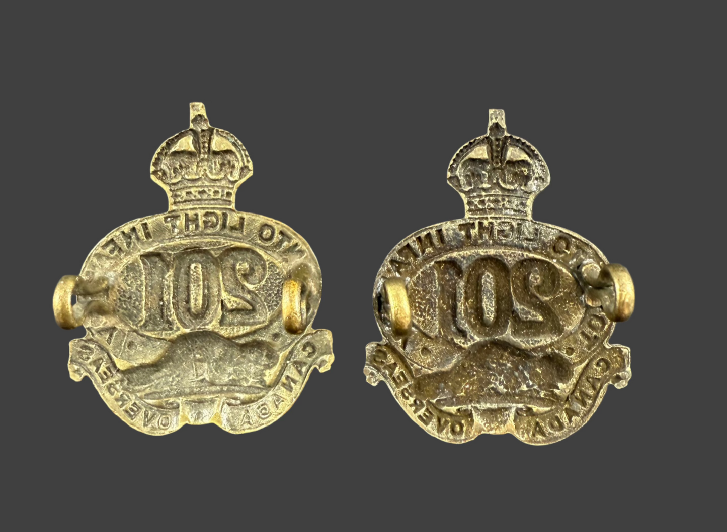 WWI - CEF Collar Badges - 201st Canadian Infantry Battalion (Toronto Light Infantry)