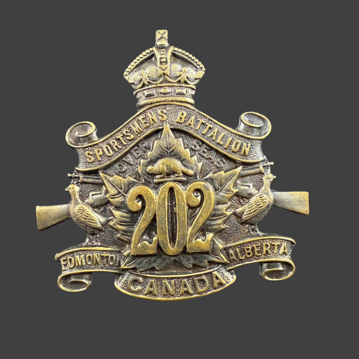 WWI - CEF Cap Badge - 202nd Canadian Infantry Battalion (Edmonton Sportsmen's Battalion)