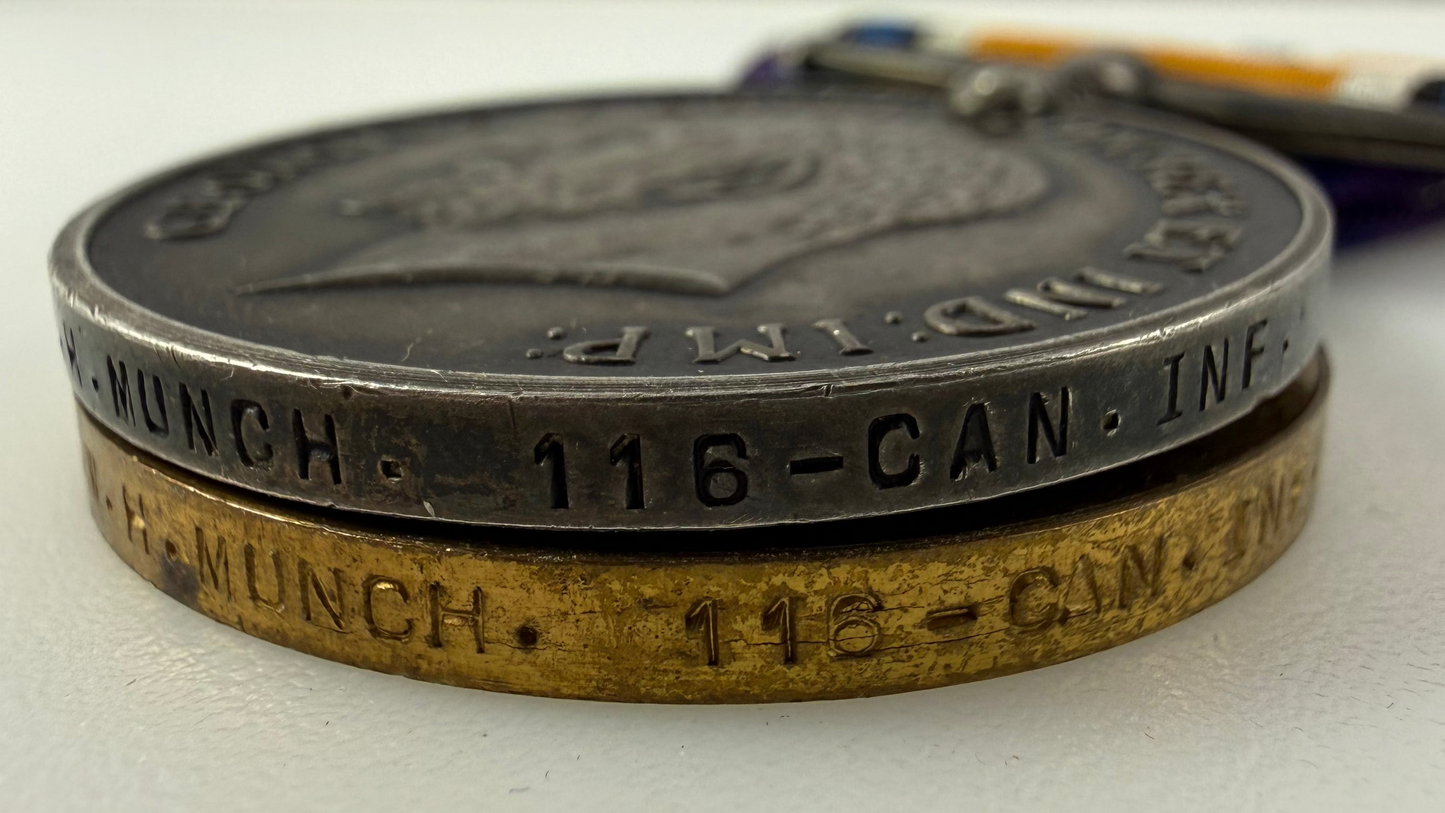 Canadian - WWI - Medal Pair to 116th Canadian Infantry Battalion - POW - Munch