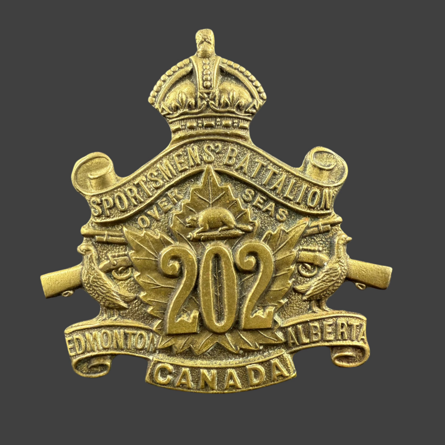 WWI - CEF Cap Badge - 202nd Canadian Infantry Battalion (Edmonton Sportsmen's Battalion)