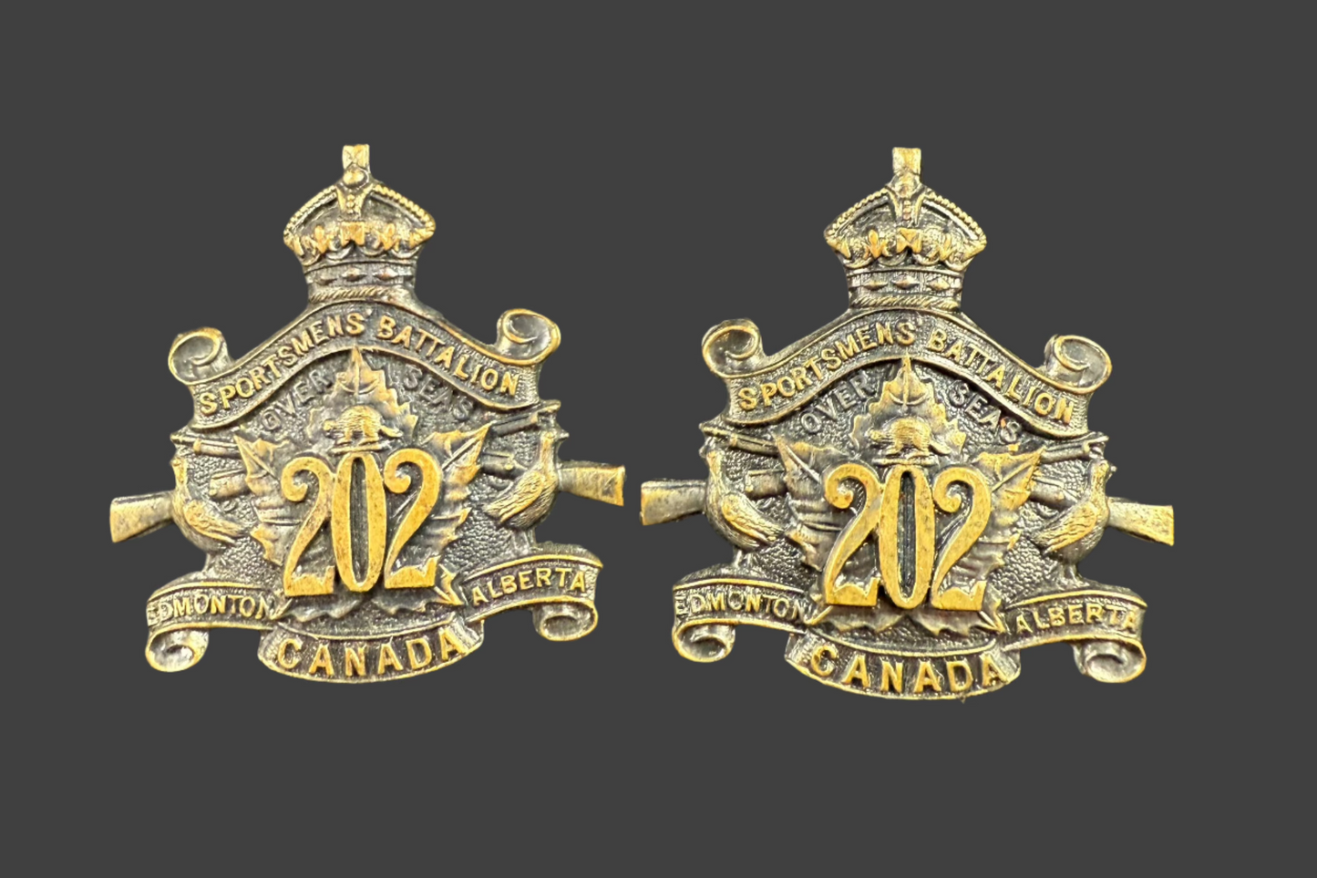 WWI - CEF Collar Badges - 202nd Canadian Infantry Battalion (Edmonton Sportsmen's Battalion)
