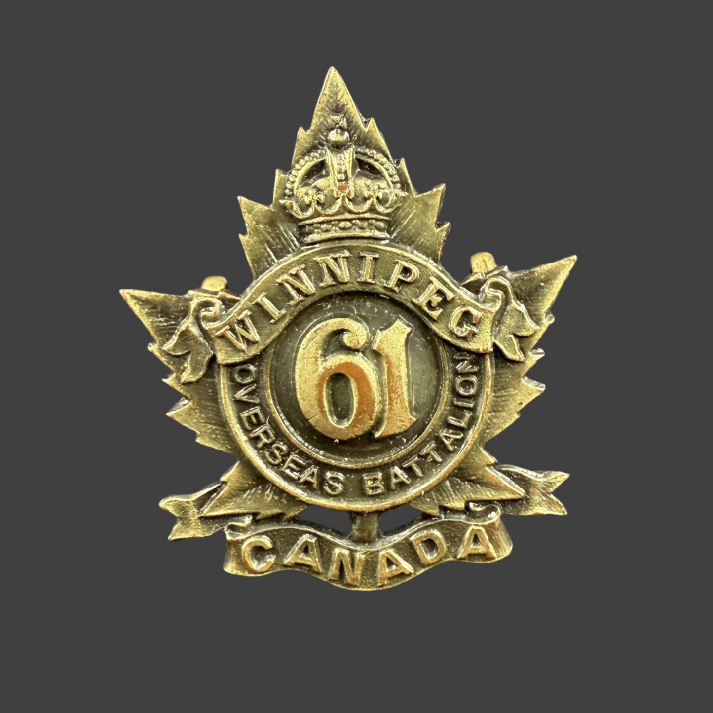 WWI - CEF Collar Badge - 61st Canadian Infantry Battalion (Winnipeg) - Inglis