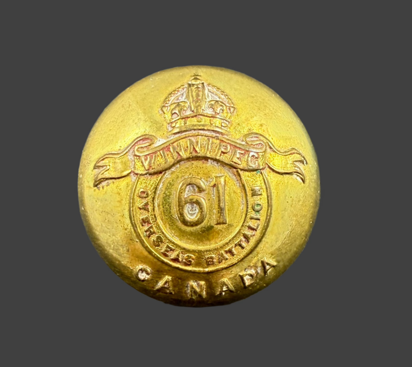 WWI - CEF Uniform Button - 61st Canadian Infantry Battalion (Winnipeg)