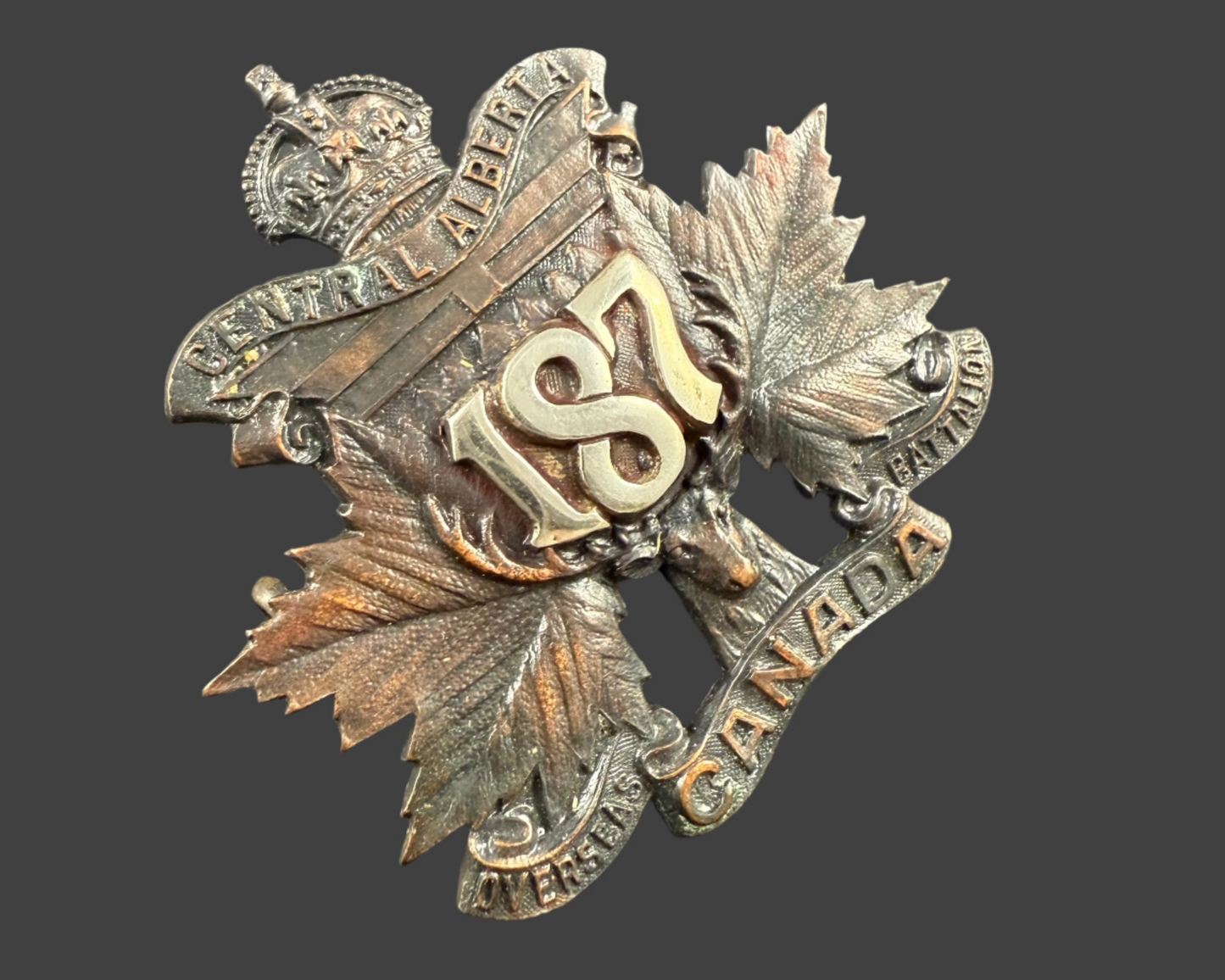 WWI - CEF Cap Badge - 187th Canadian Infantry Battalion (Central Alberta) - Officers'