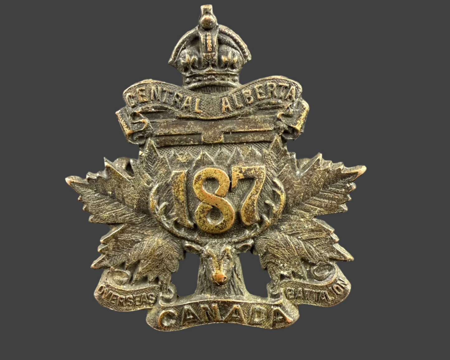 WWI - CEF Collar Badge - 187th Canadian Infantry Battalion (Central Alberta) - Black
