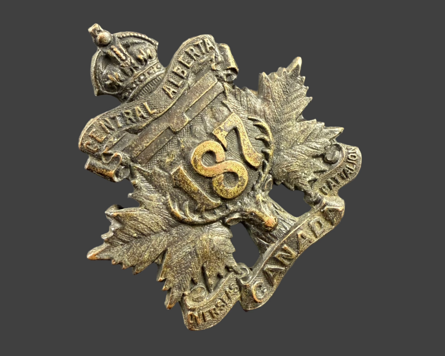 WWI - CEF Collar Badge - 187th Canadian Infantry Battalion (Central Alberta) - Black