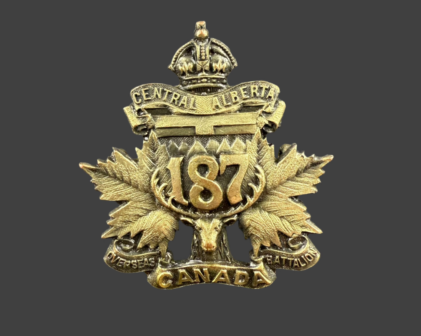 WWI - CEF Collar Badge - 187th Canadian Infantry Battalion (Central Alberta) - Black