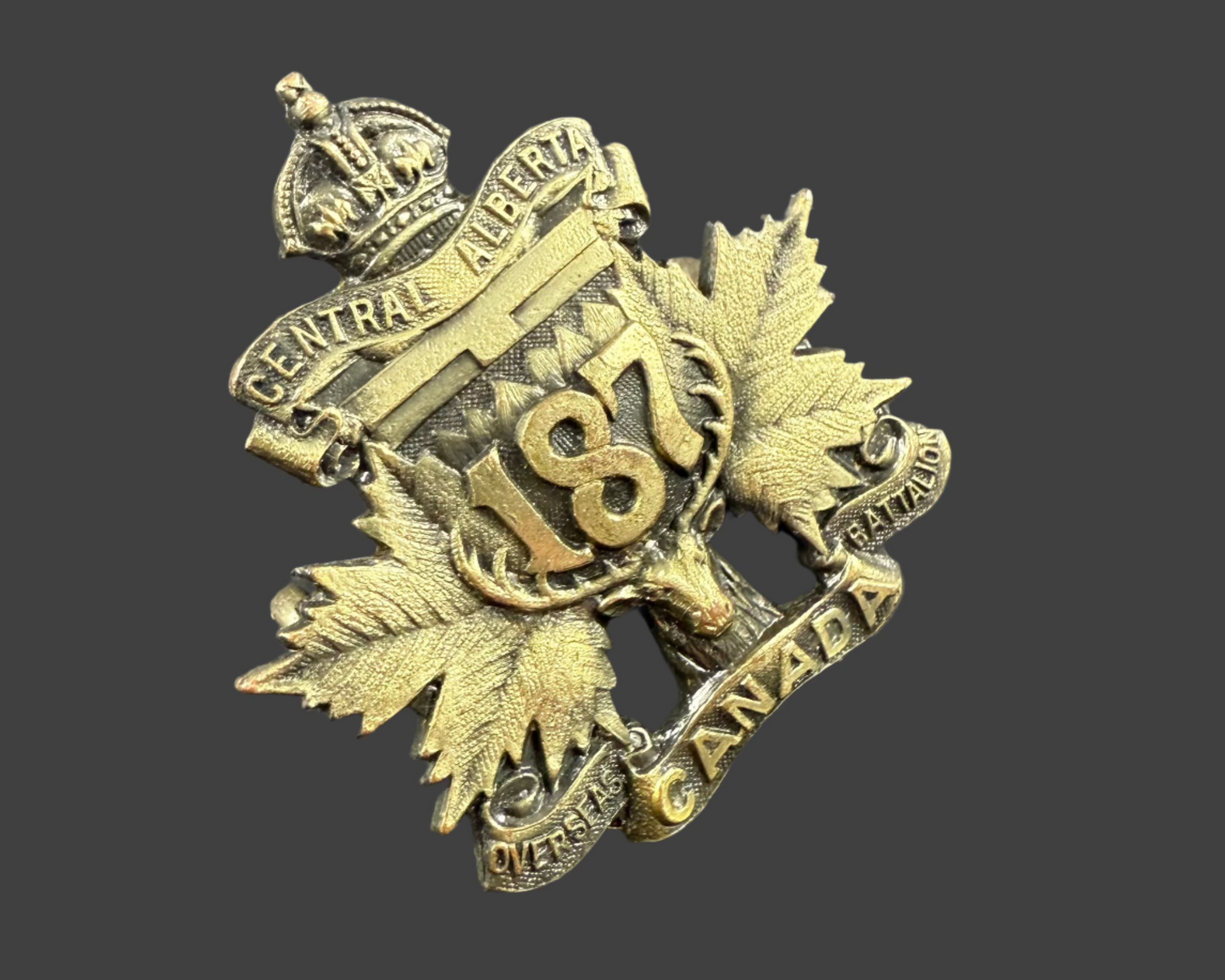WWI - CEF Collar Badge - 187th Canadian Infantry Battalion (Central Alberta) - Black