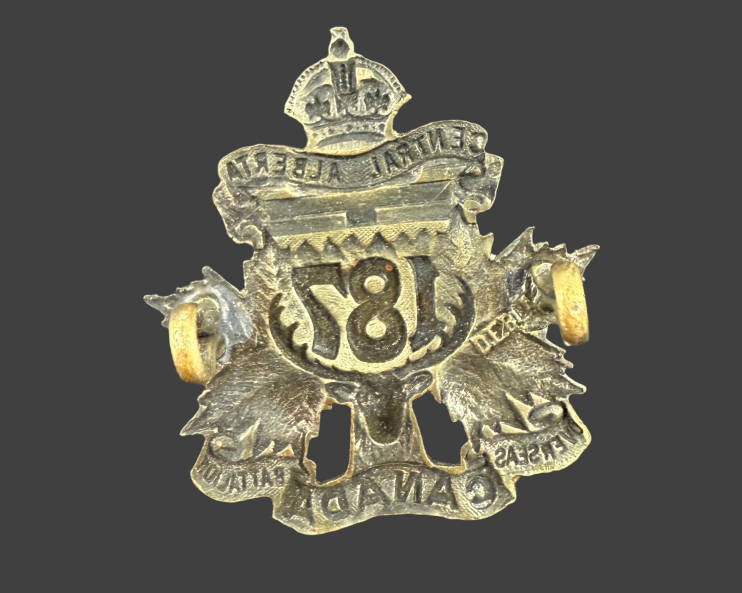 WWI - CEF Collar Badge - 187th Canadian Infantry Battalion (Central Alberta) - Black