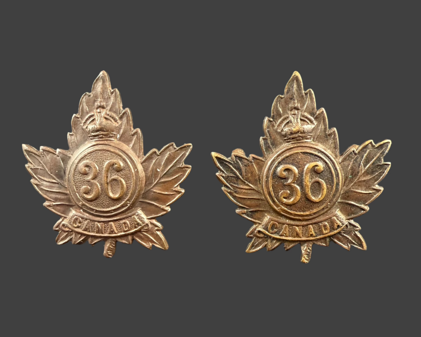 WWI - CEF Collar Badges - 36th Canadian Infantry Battalion (Hamilton)