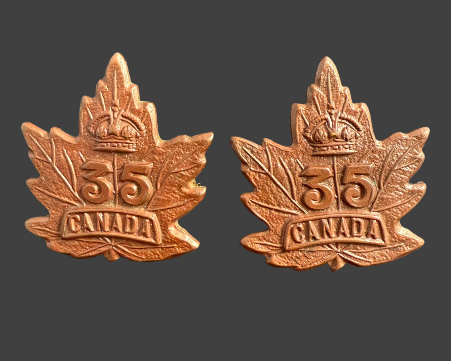 WWI - CEF Collar Badges - 35th Canadian Infantry Battalion (Toronto) - Tiptaft