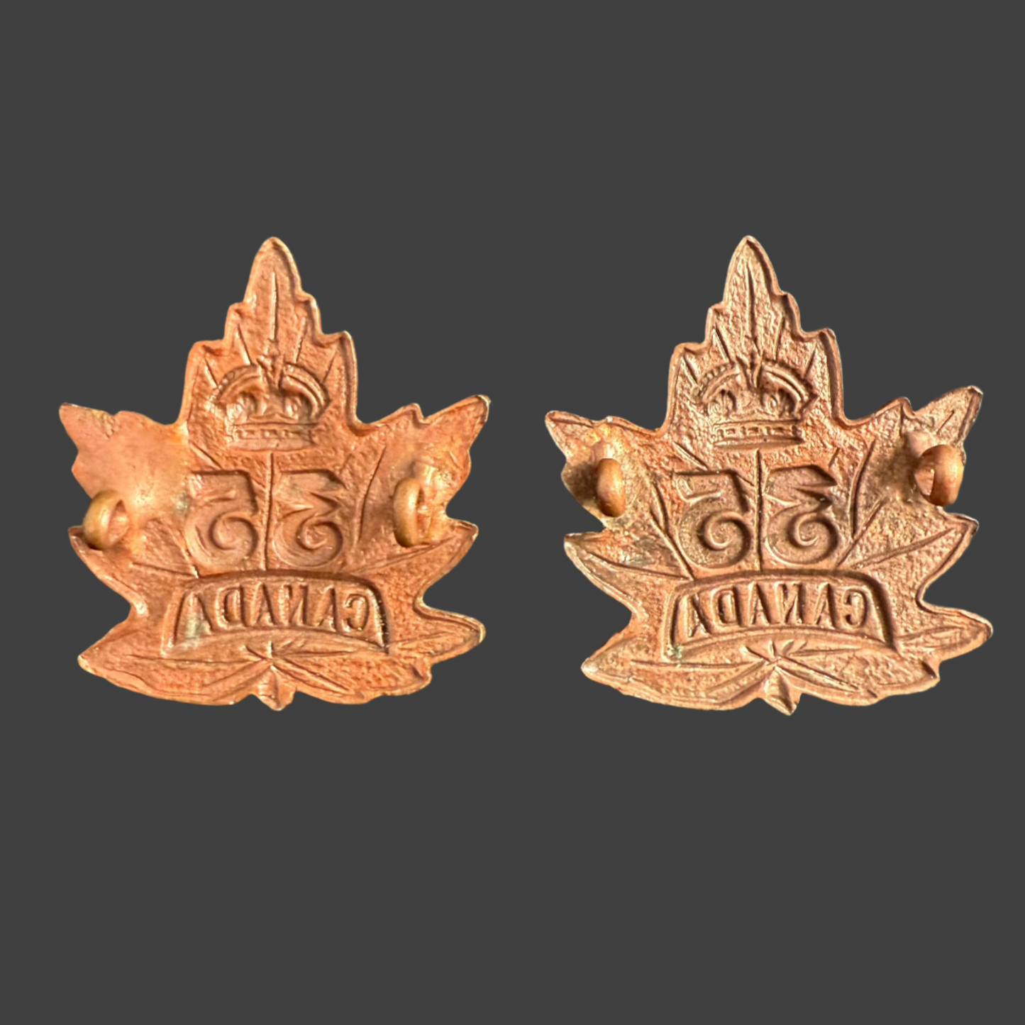 WWI - CEF Collar Badges - 35th Canadian Infantry Battalion (Toronto) - Tiptaft