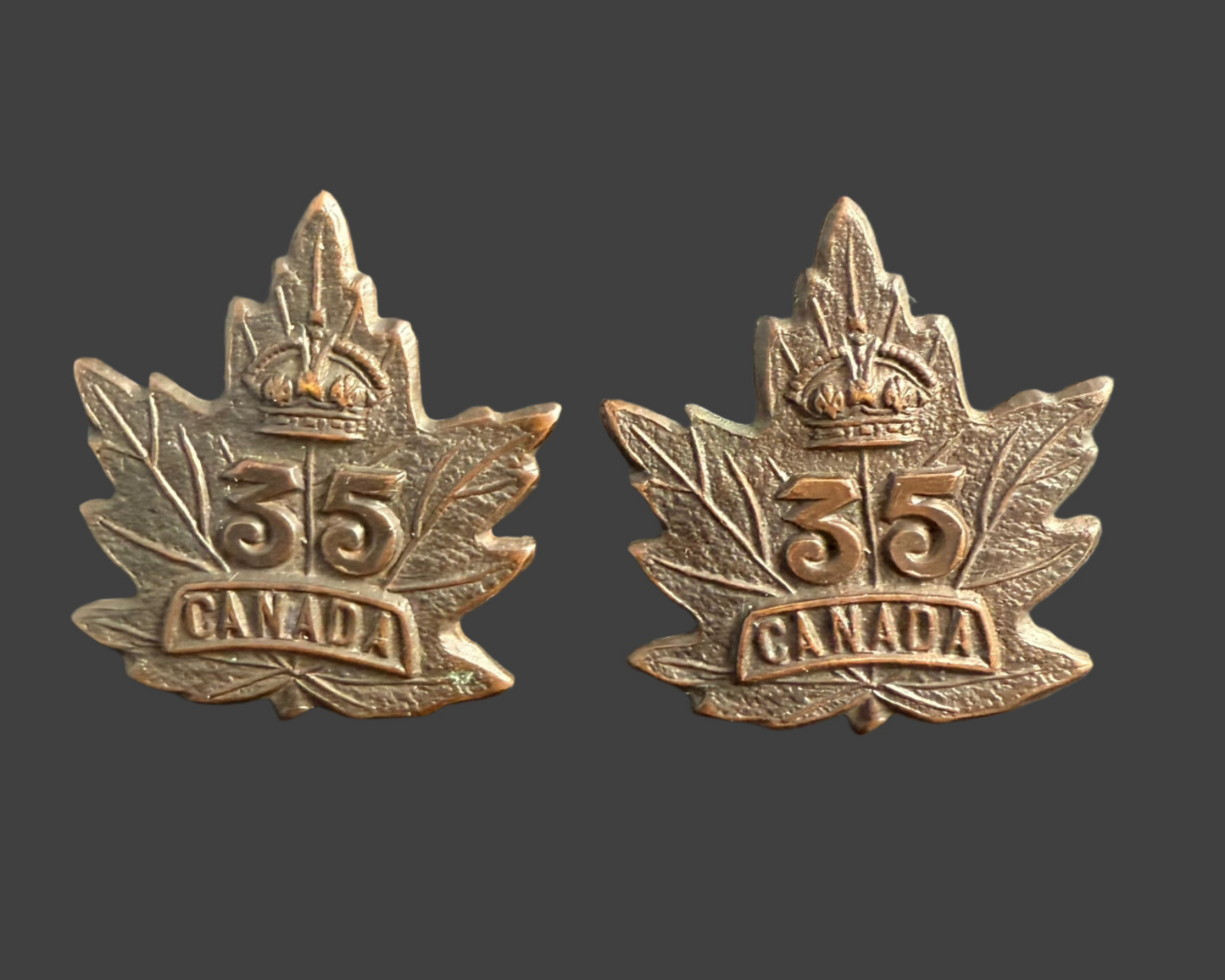 WWI - CEF Collar Badges - 35th Canadian Infantry Battalion (Toronto) - Ellis