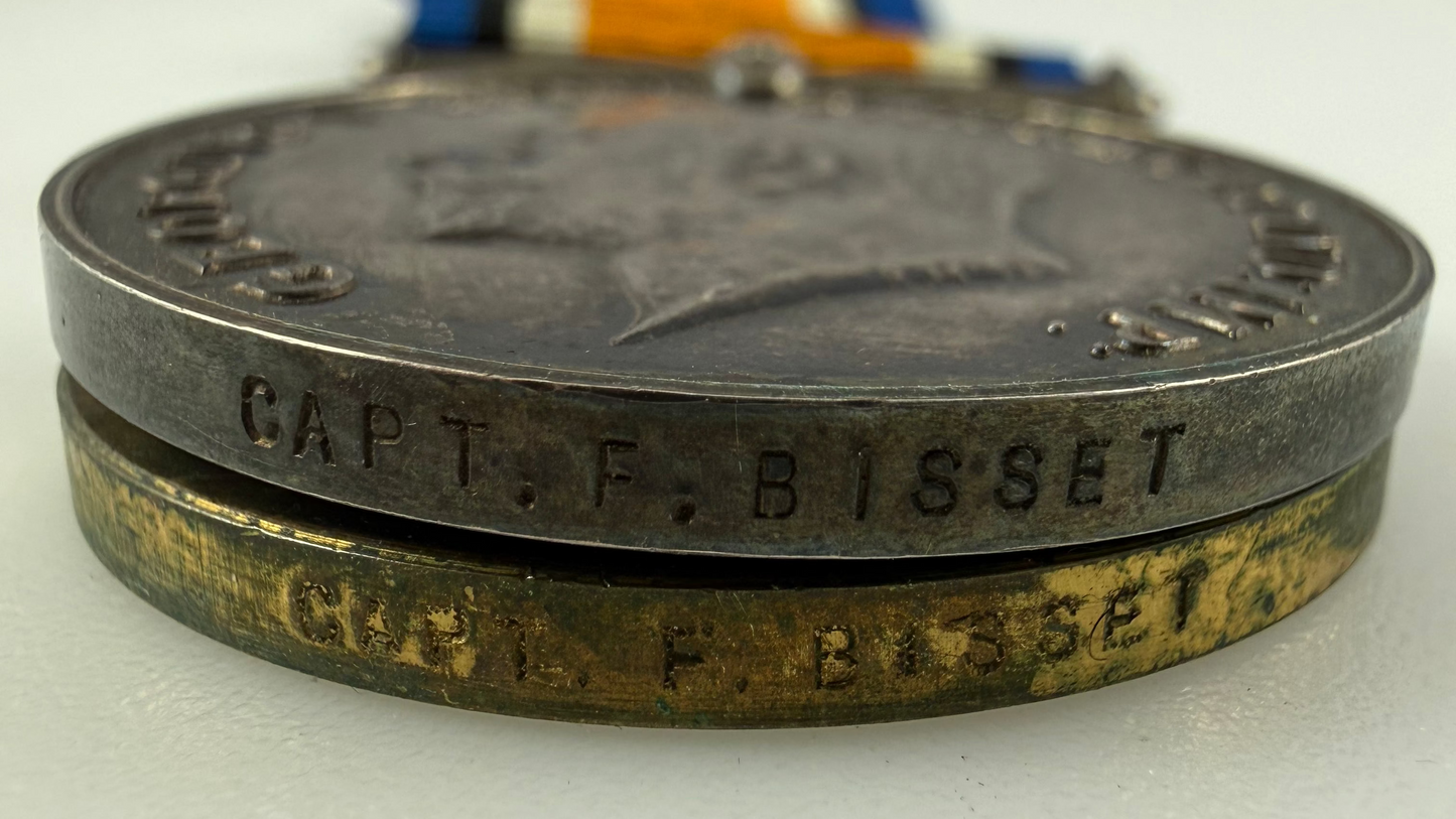 British – WWI – Medal Pair – East Kent Regiment – Officer – DoW – Bisset