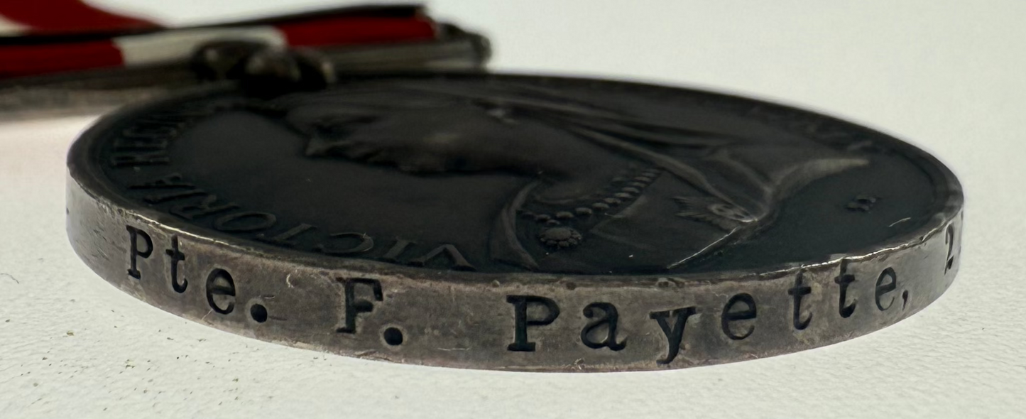 Canada General Service Medal - Fenian Raid 1866 - 21st Battalion (Richelieu Light Infantry) - Payette
