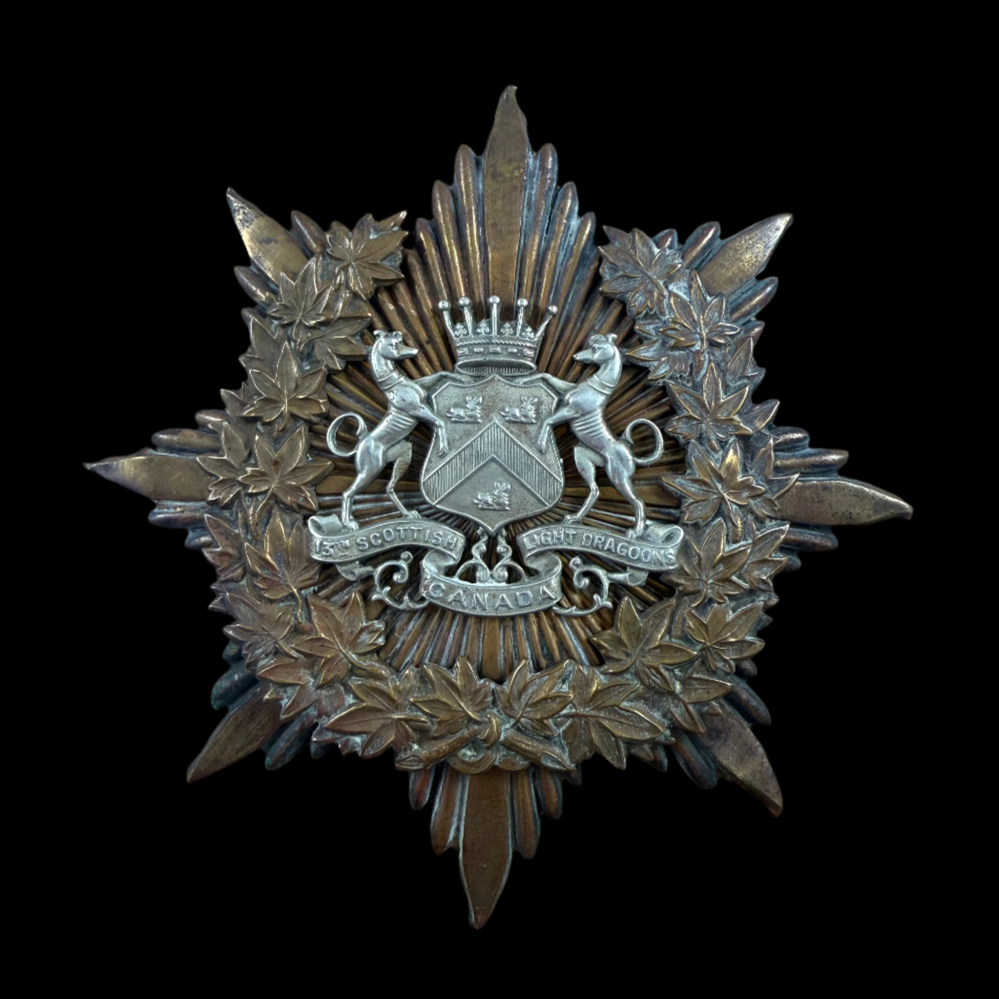 Pre-WWI - Canada - 13th Scottish Light Dragoons Helmet Plate Circa 1906