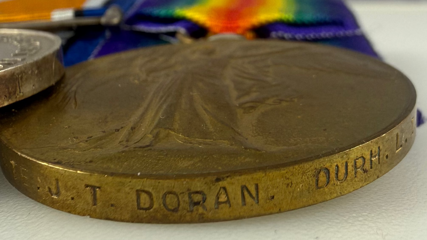 British - WWI - 1914-15 Medal Trio to Durham Light Infantry - Doran