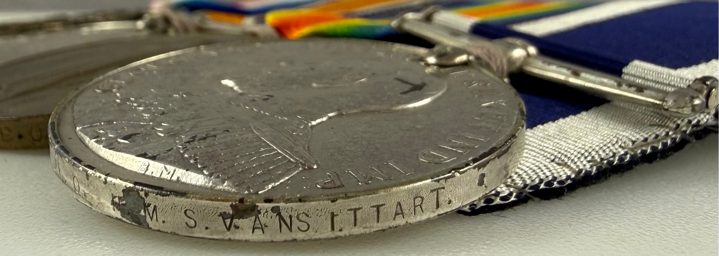 British - WWI - 1914-15 Medal Trio and Royal Navy Long Service Medal Group - HMS Vansittart - Cruze