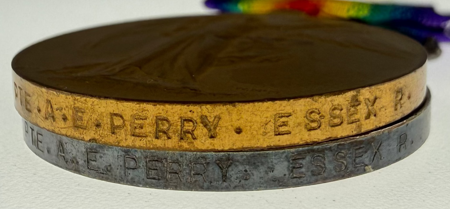British - WWI - 1914-15 Medal Trio to 10th Battalion Essex Regiment - Perry