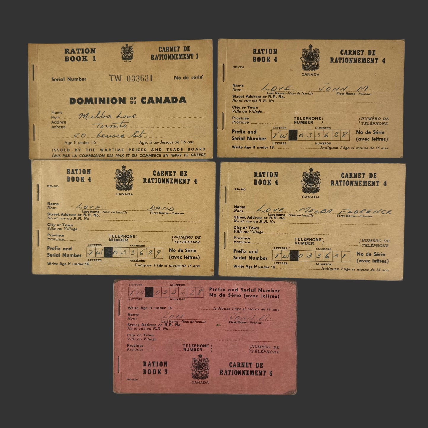 Canadian - WWII - Collection of Ration Books - Love Family - Toronto