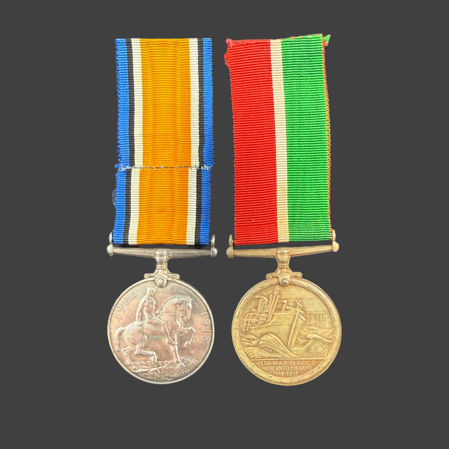 WWI Medal Pair - BWM MMWM - to Merchant Navy - Corner