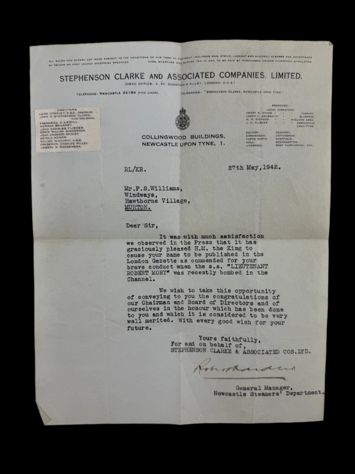 WWI / WWII - British - Merchant Navy Medal Group - King's Commendation for Brave Conduct - Williams